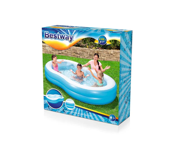 BESTWAY Family Vinyl Paddling Pool For Kids 8ft 7in x 5ft 2in x 1ft 6in