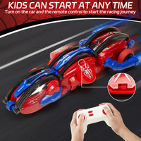 Toy car with remote control on a track, suitable for kids to start at any time.