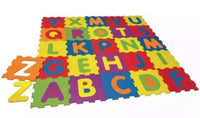 Colorful alphabet mat with letters on a white background