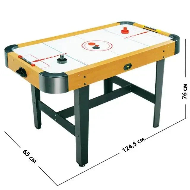 Air hockey table with dimensions on a white background