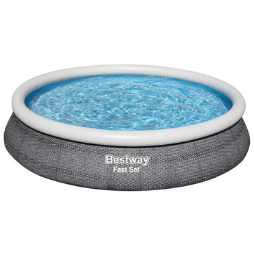 Inflatable pool with blue water and 'Bestway Fast Set' text on a white background