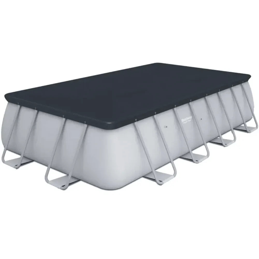Inflatable pool with a black cover on a white background