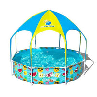Children's pool with canopy and colorful design on a white background