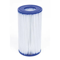  cylindrical filter with blue top and white filter media on a white background