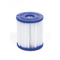 Filter cartridge with blue top and bottom on a white background