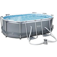 Portable above-ground pool with pump on a white background