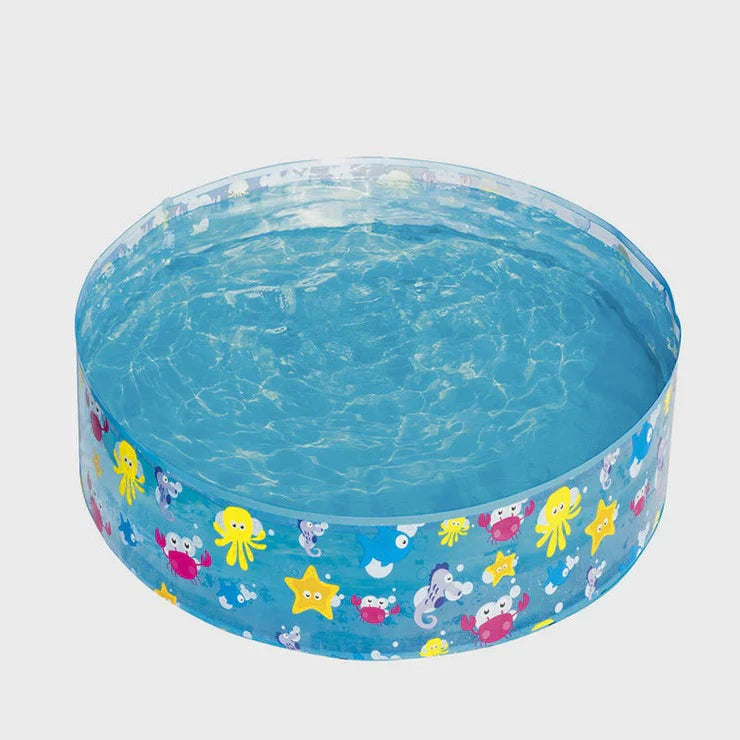 Intex inflatable pool packaging with colorful rings on a white background