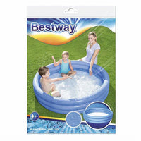 Bestway inflatable pool packaging with a woman and child on grass
