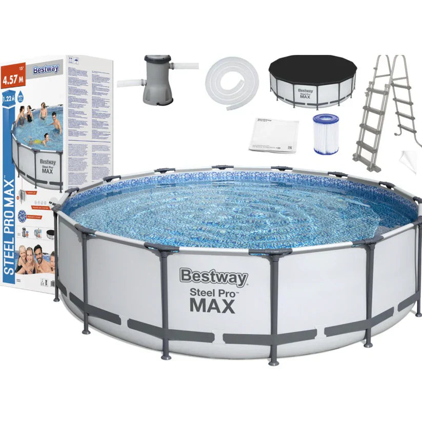 Bestway Steel Pro MAX pool set with accessories on a white background