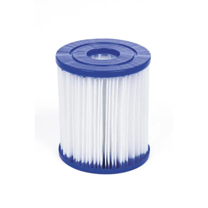 White filter cartridge with blue lid on a white background