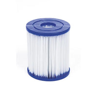 White filter cartridge with blue lid on a white background