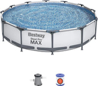 Bestway Steel Pro MAX above-ground pool with filter pump and cartridge on a white background