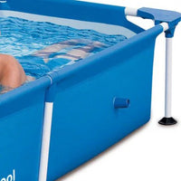 Blue inflatable pool with a handle for easy lifting