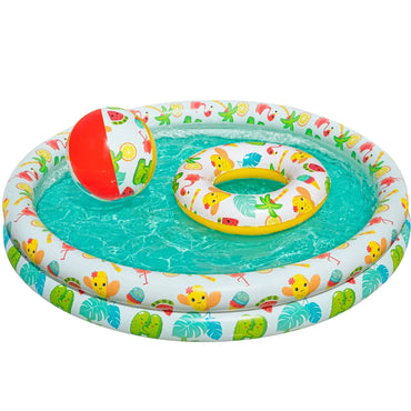 Green inflatable pool with white interior on a white background