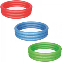 Inflatable children's pool with colorful rings on a white background