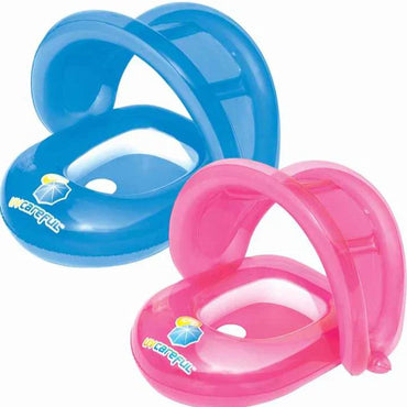Two inflatable baby seats, one blue and one pink, with Careforus branding on a white background.