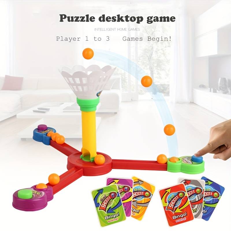 Colorful puzzle desktop game with cards on a white surface