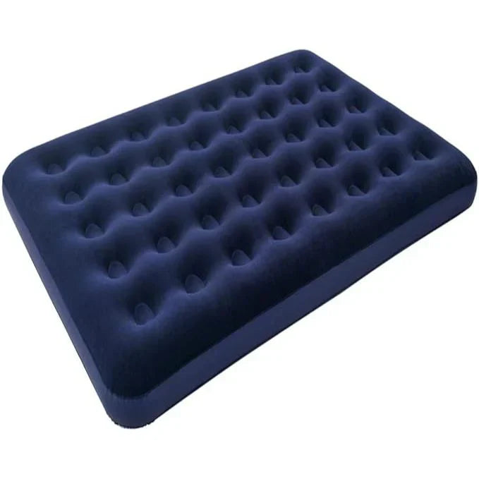 Navy blue inflatable mattress on a white background
