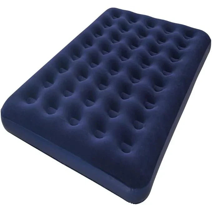 Blue inflatable mattress on a white background