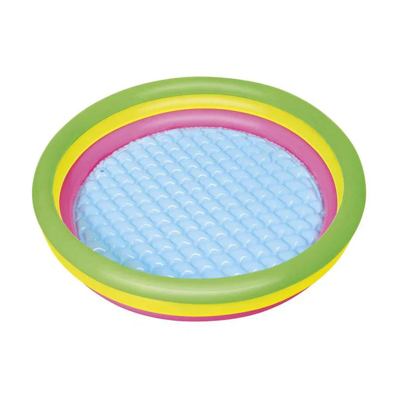 Children's inflatable pool with cartoon fish design on a white background