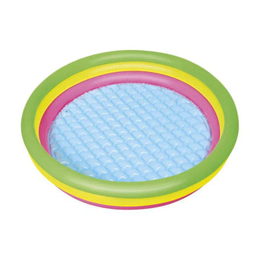 Children's inflatable pool with cartoon fish design on a white background