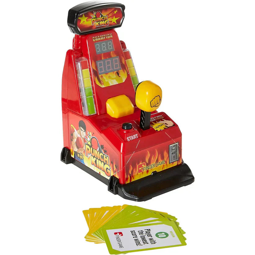 Red arcade-style game machine with cards on a white background