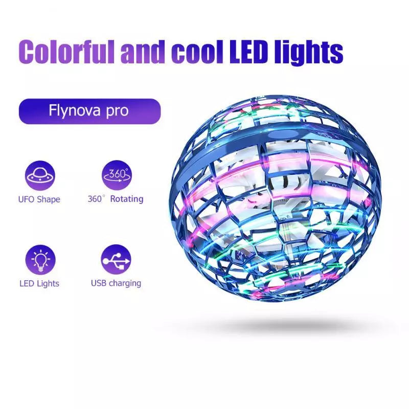 Colorful LED light ball with Flynova pro branding on a white background