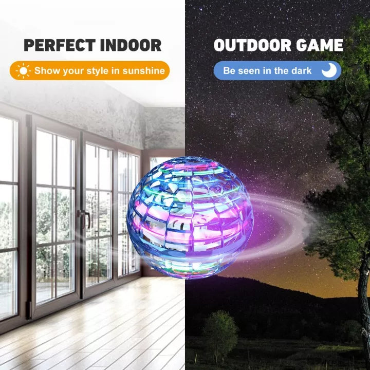 Colorful LED ball with text indicating indoor and outdoor use.
