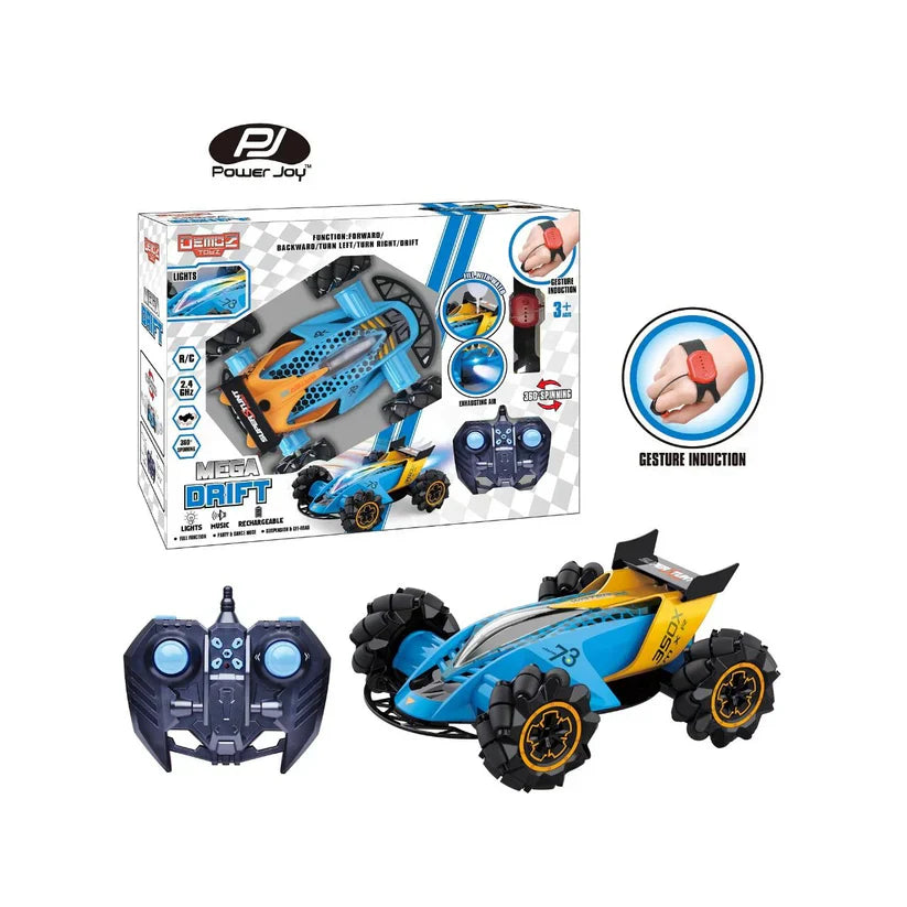 Toy car with remote control and packaging on a white background