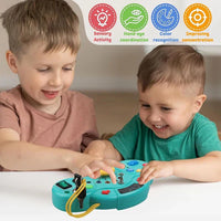 Toy basketball hoop set with a hoop, backboard, and basketballs on a white background