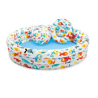 Inflatable pool with colorful toys on a white background