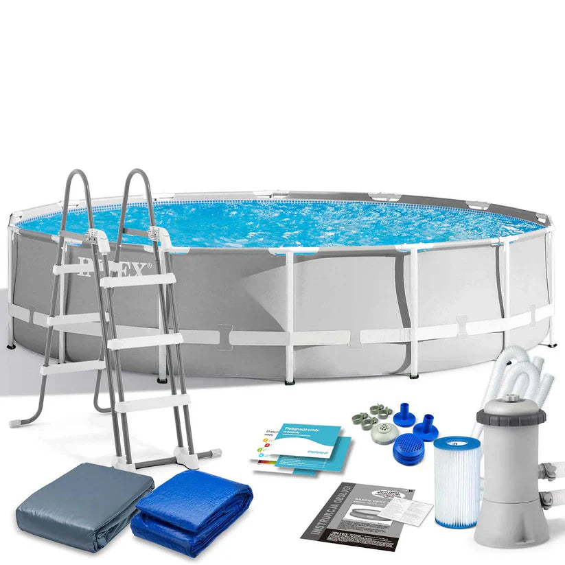 Intex above-ground pool with accessories on a white background