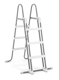 Foldable metal ladder on a white background