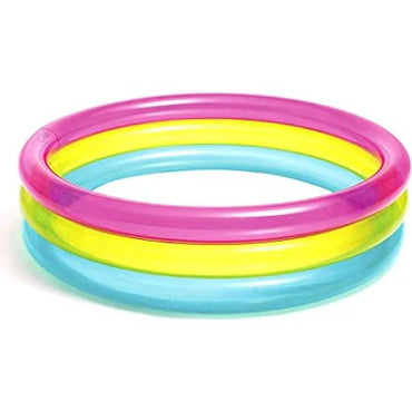 Set of three colorful inflatable rings on a white background