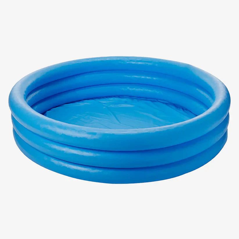 Three inflatable rings in red, blue, and green on a white background