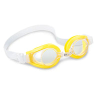 Yellow swim goggles with white frame on a white background