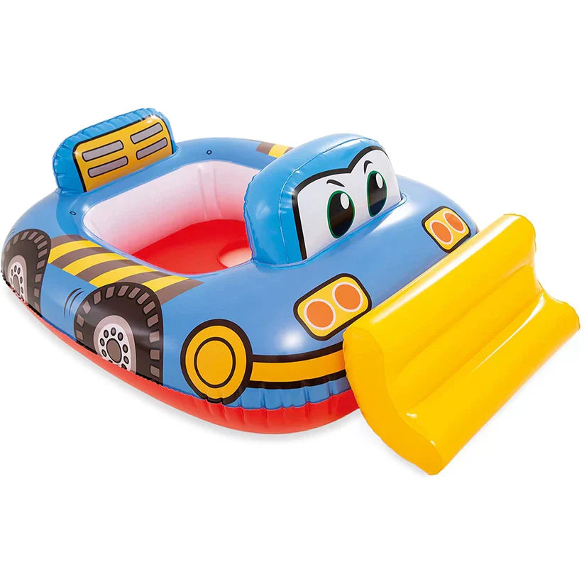 Inflatable toy car with a face on a white background