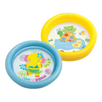 Inflatable children's pool with colorful garden design on a white background