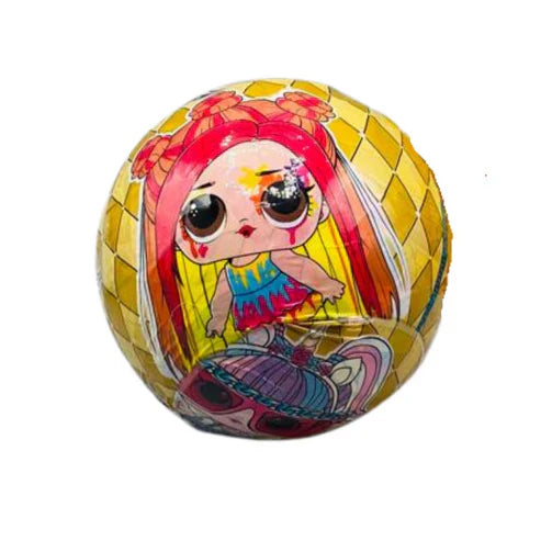 Colorful toy ball with a character design on a white background