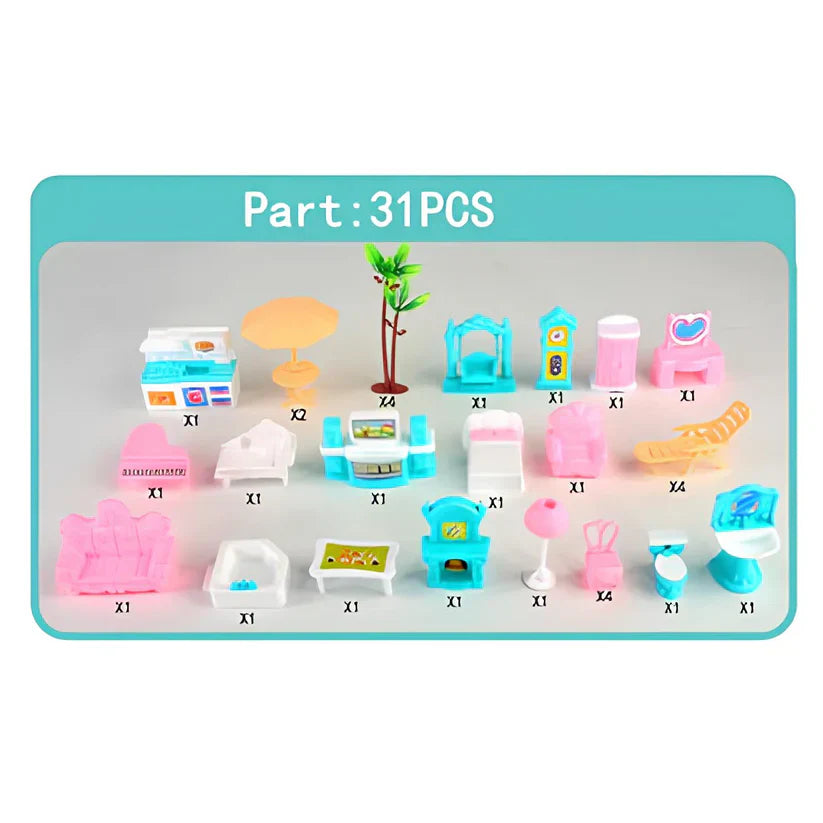 Disney Elsa toy with music notes and a crown on a light blue background