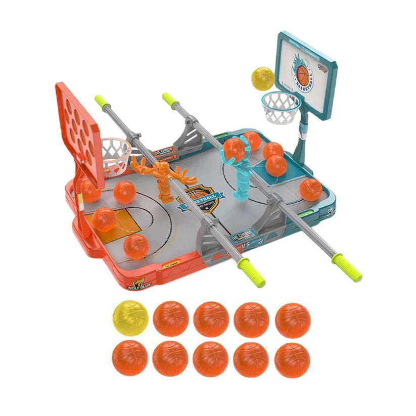 Toy basketball set with multiple balls on a white background