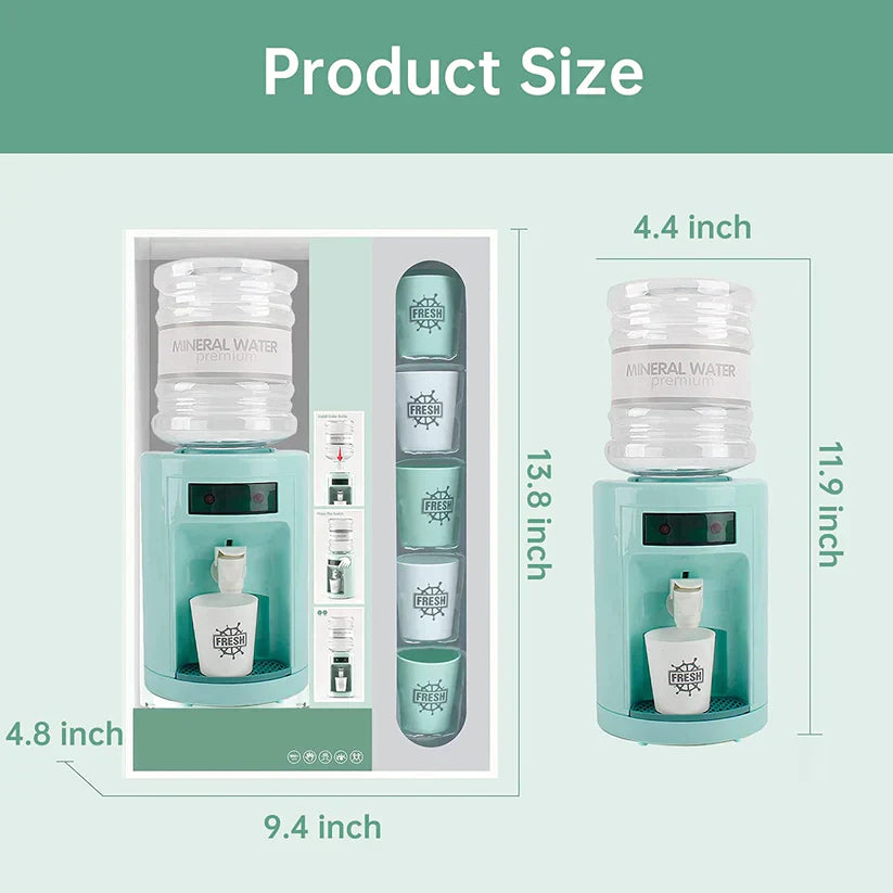 Water cooler with dimensions labeled on a green background