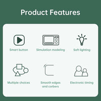 List of product features with icons and text on a green background