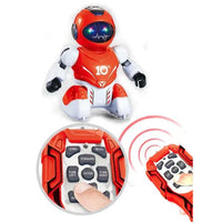 Toy robot with remote control on a white background