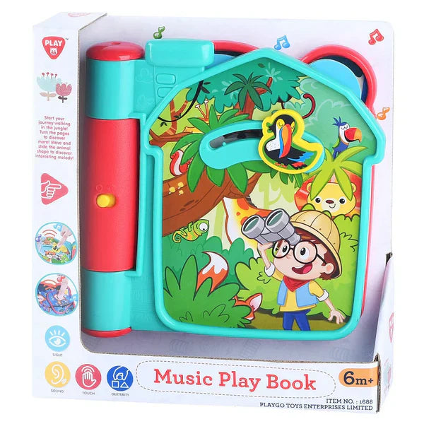 Toy music play book with colorful design on a white background