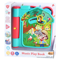 Toy music play book with colorful design on a white background