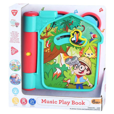 Toy music play book with colorful design on a white background