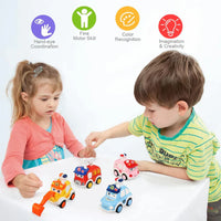 Child playing with a pink dollhouse and dolls on a white background