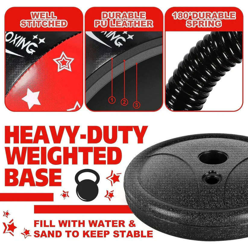 Heavy-duty weighted base with features highlighted on a red background