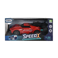 Toy car in packaging with KMRC branding on a white background